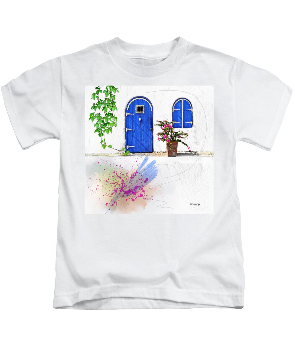 Door Kids T-Shirt featuring the mixed media The Blues by Moira Law