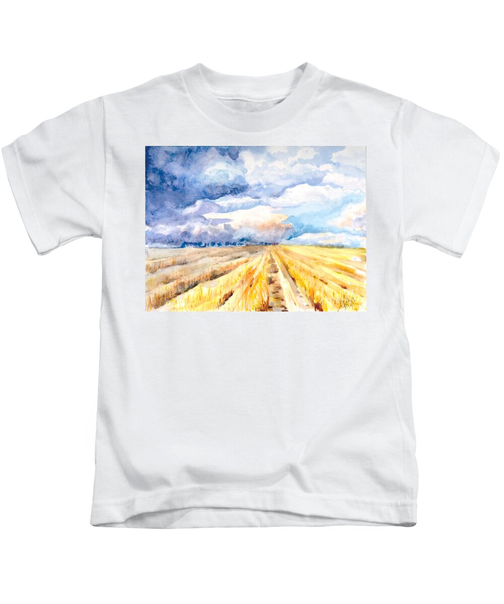 Landscape Kids T-Shirt featuring the painting The Gathering Storm by Elisabeta Hermann