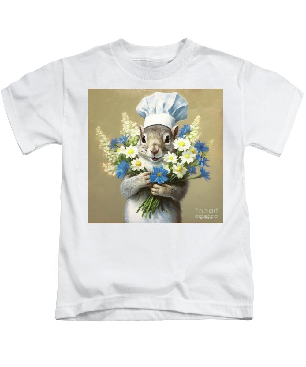 Squirrel Kids T-Shirt featuring the painting The Happy Garden Chef by Tina LeCour