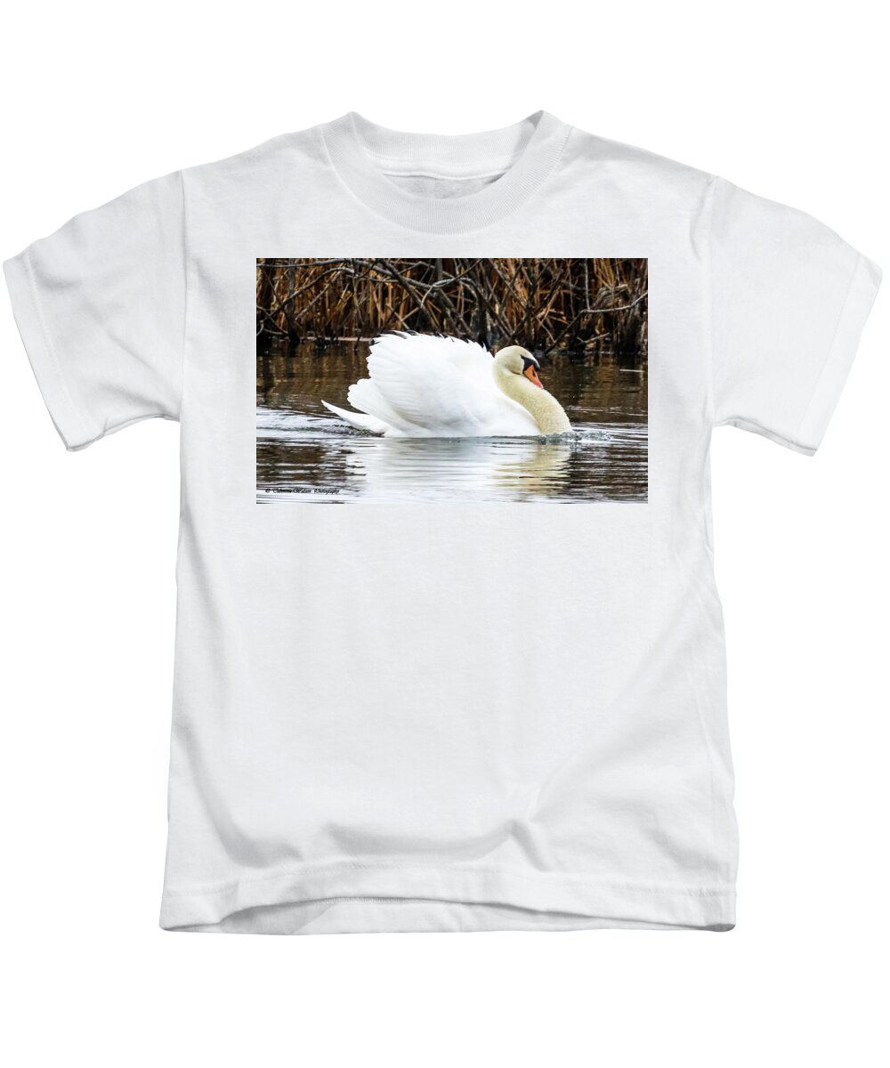 Swan Kids T-Shirt featuring the photograph The Mute Swan Glory by Tahmina Watson