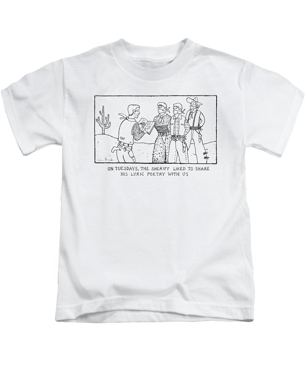 Captionless Kids T-Shirt featuring the drawing The Sheriff's Lyric Poetry by Glen Baxter
