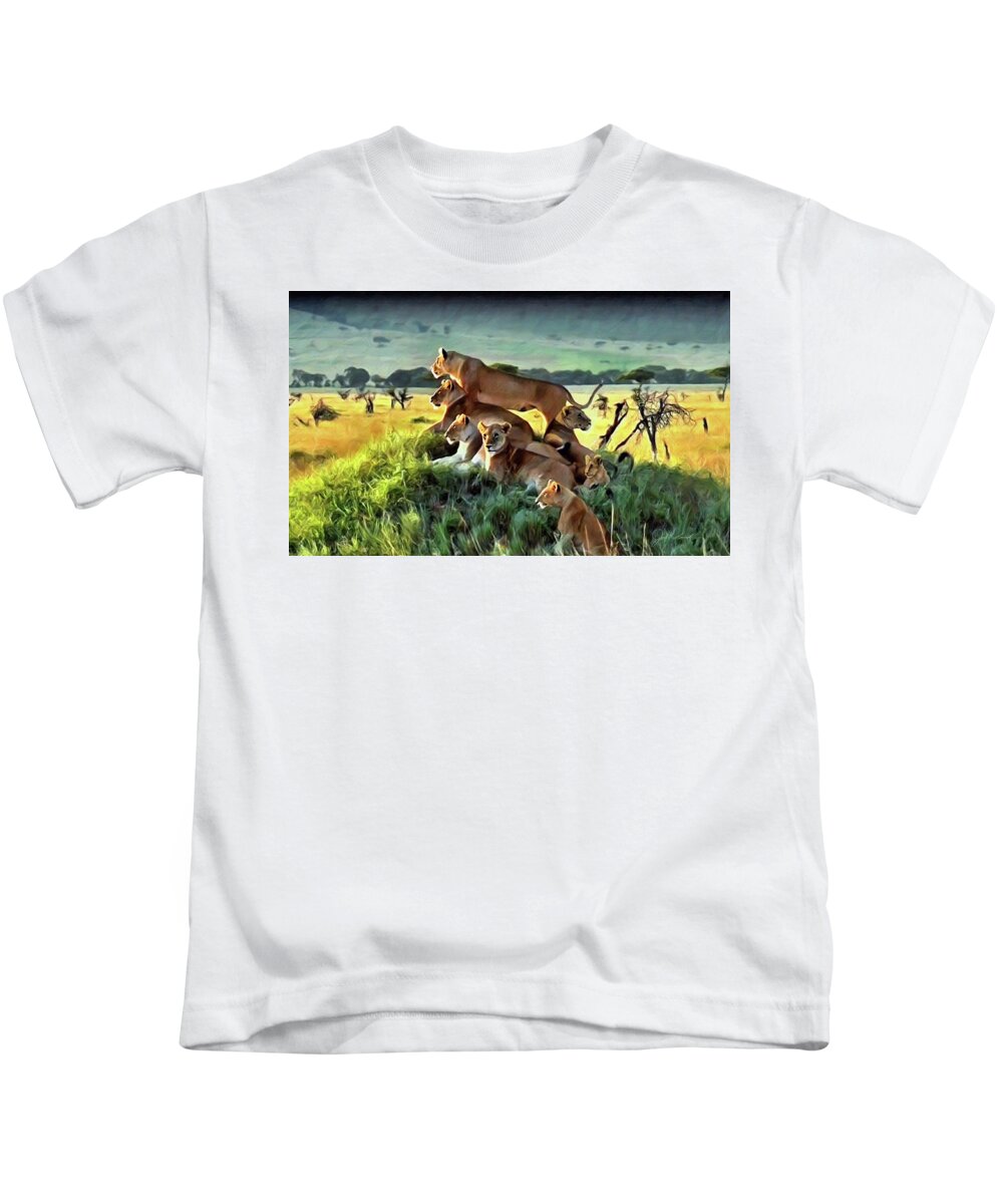 Lions Kids T-Shirt featuring the painting The Watchers by Joel Smith
