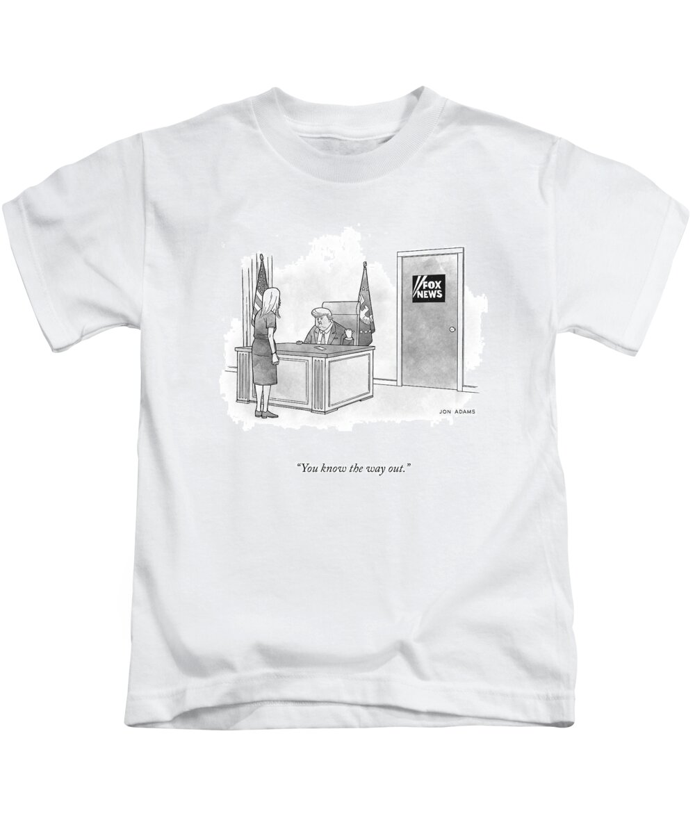 You Know The Way Out. Kids T-Shirt featuring the drawing The Way Out by Jon Adams