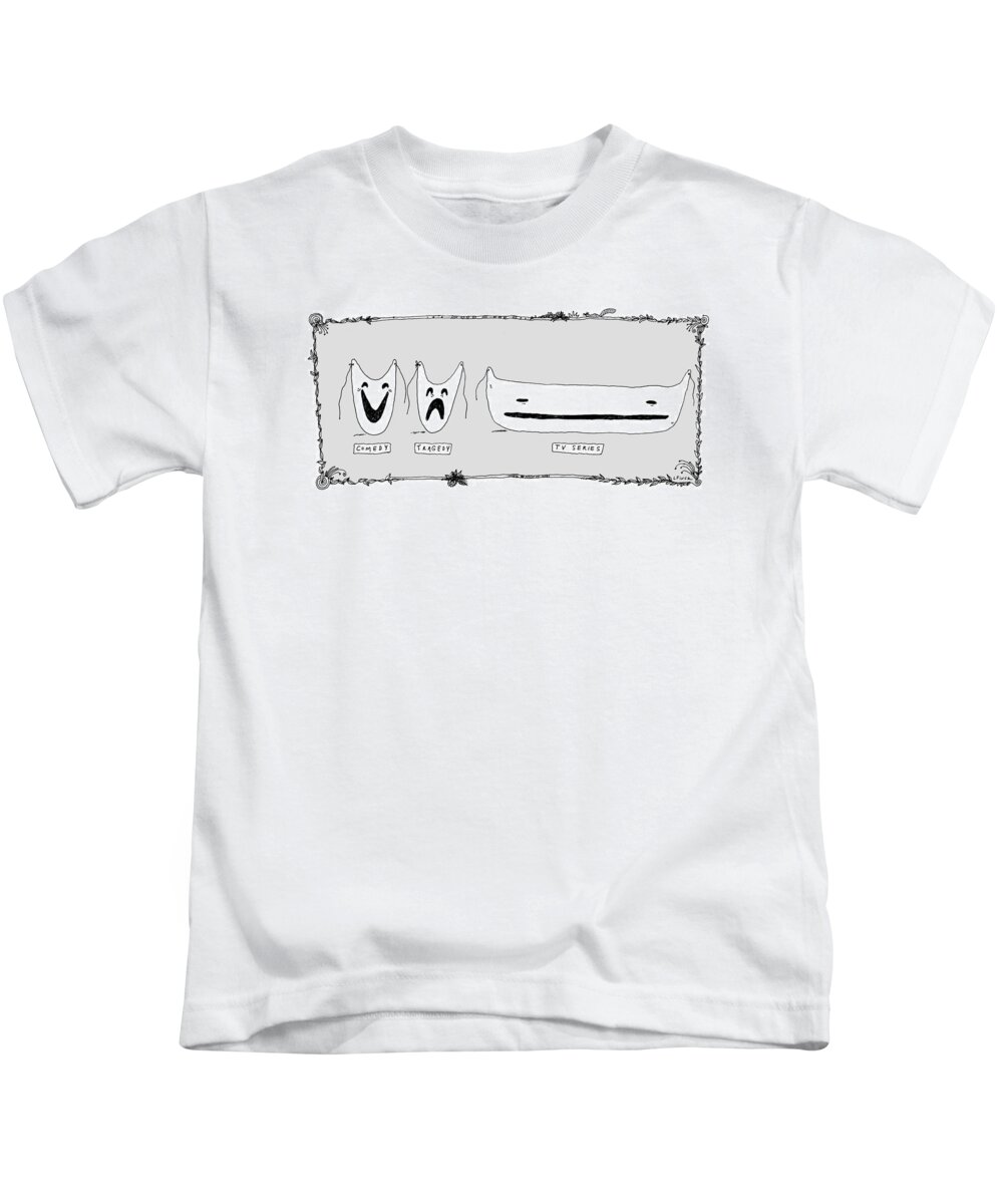 Captionless Kids T-Shirt featuring the drawing Theater Masks by Liana Finck