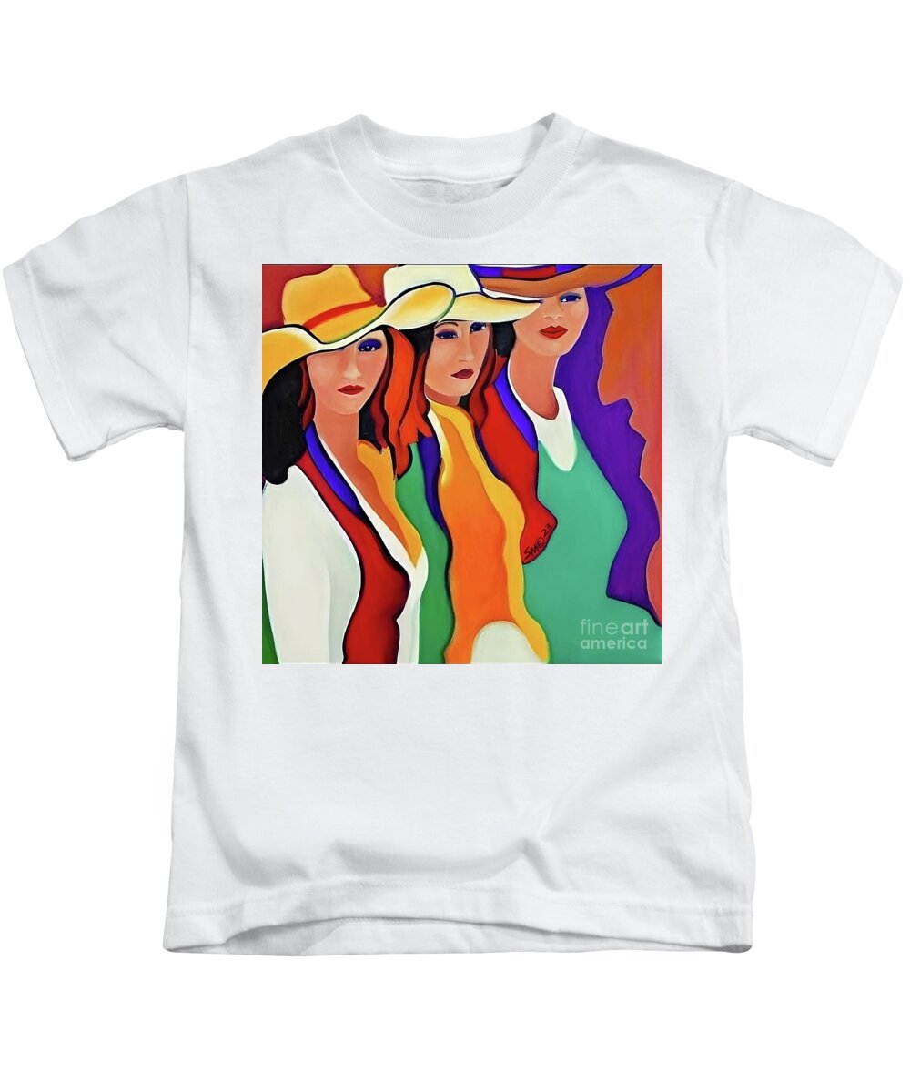 Figurative Kids T-Shirt featuring the digital art Three Texas Ladies by Stacey Mayer