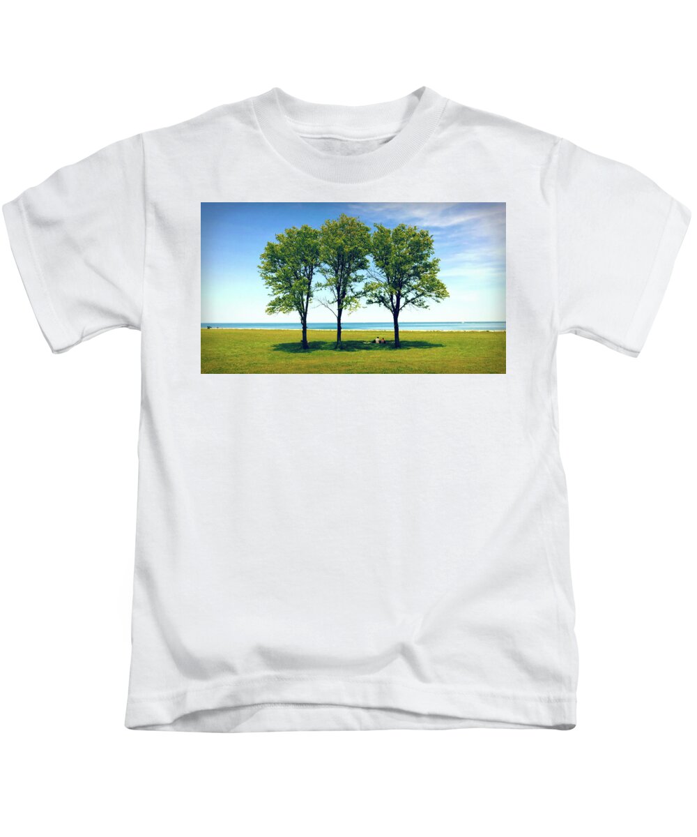 Landscape Kids T-Shirt featuring the photograph Three Trees Lake Shore by Patrick Malon