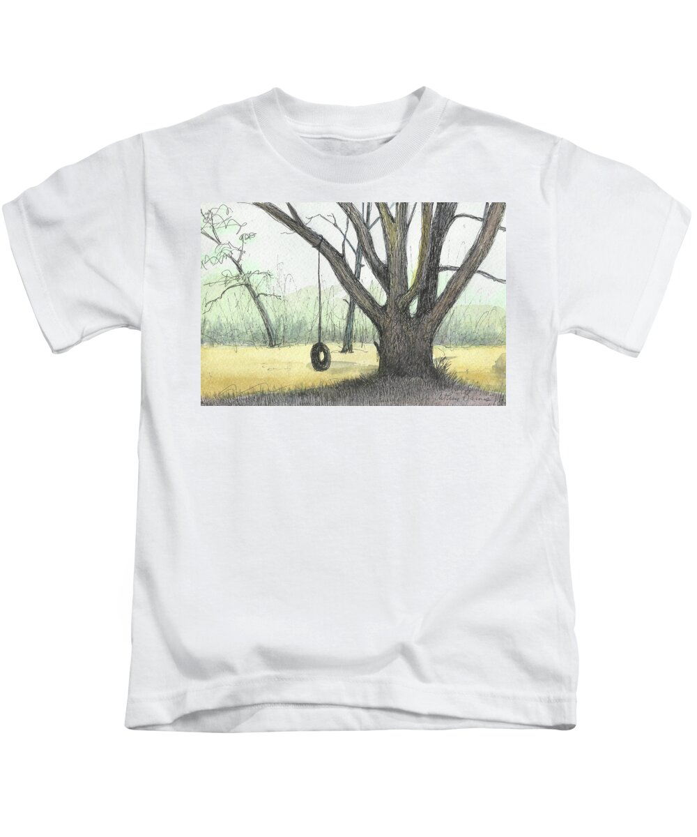 Swing Kids T-Shirt featuring the painting Tire Swing by Arthur Barnes