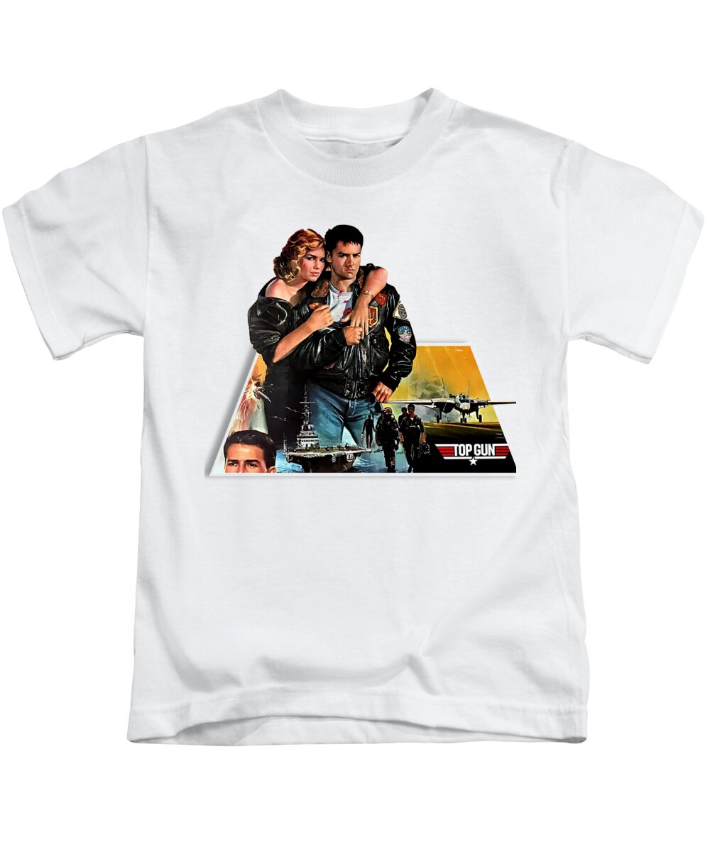Top Kids T-Shirt featuring the mixed media ''Top Gun'', 1986 - 3D movie poster by Movie World Posters