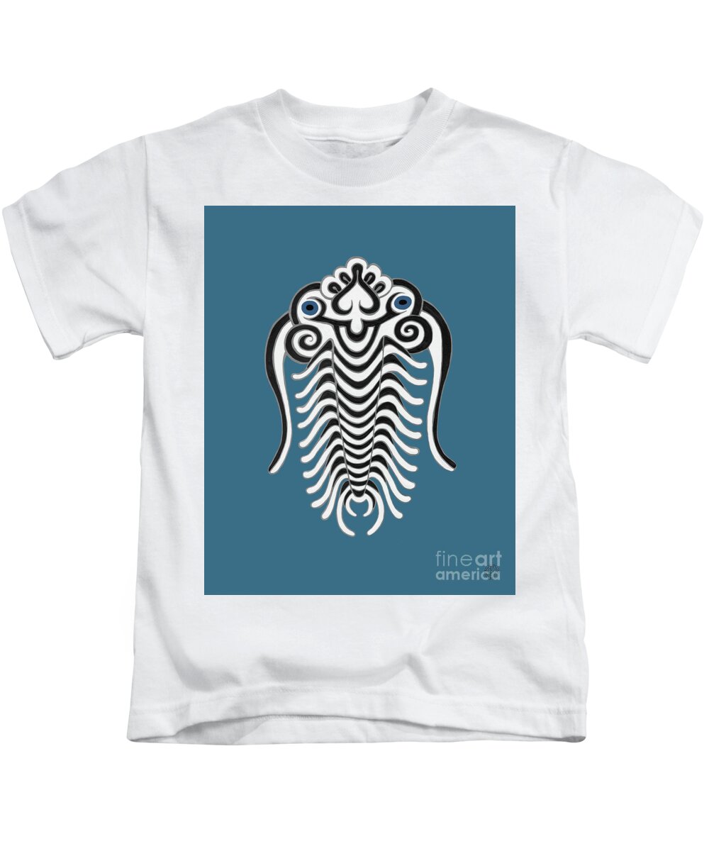 Sea Creature Kids T-Shirt featuring the painting Trilobite. Blue by Amy E Fraser