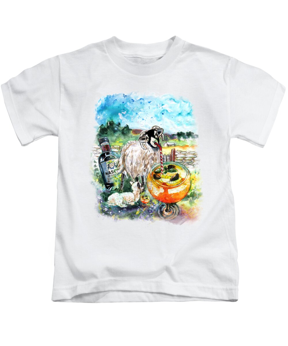 Travel Kids T-Shirt featuring the painting Two Yorkshire Sheep To The Wind by Miki De Goodaboom