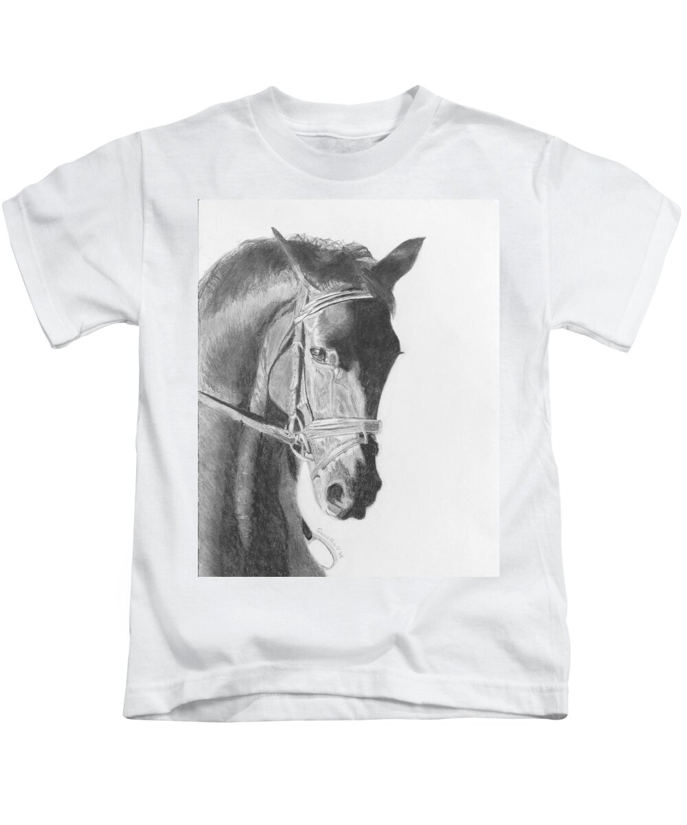 Horse Kids T-Shirt featuring the drawing Tyberius by Quwatha Valentine