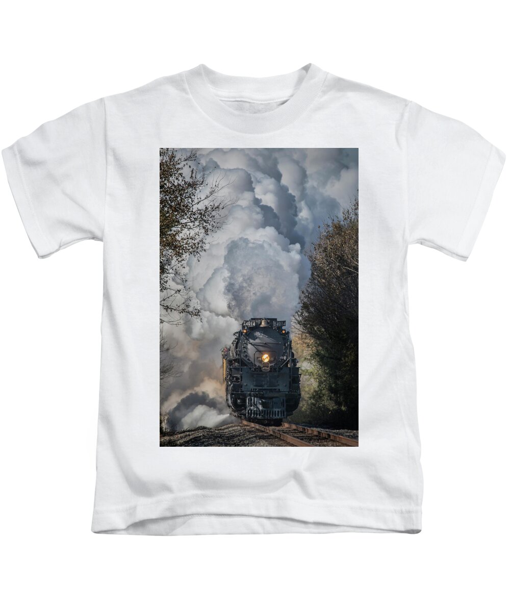 Railroad Kids T-Shirt featuring the photograph UP 4014 Big Boy heads through the countryside by Jim Pearson