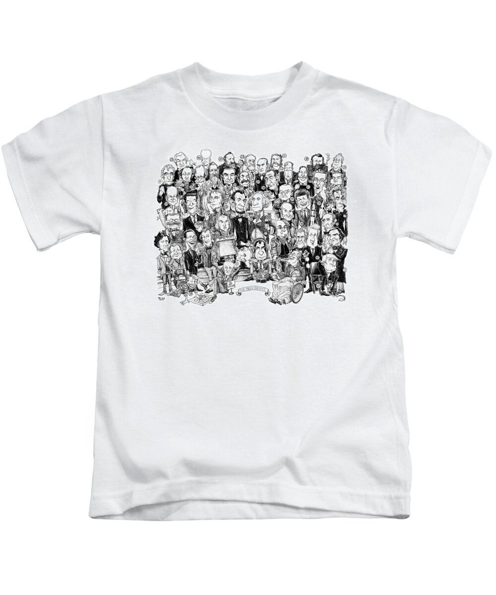 Cartoon Kids T-Shirt featuring the drawing US Presidents, 1-46 by Mike Scott