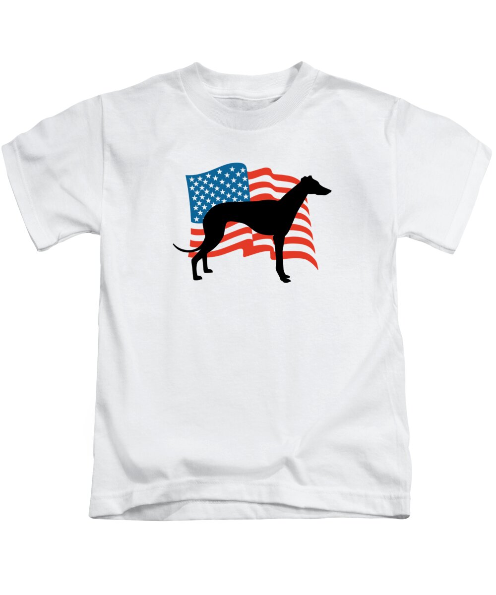 Veterans Day Kids T-Shirt featuring the digital art USA Greyhound Patriotic Dog American Flag by Jacob Zelazny