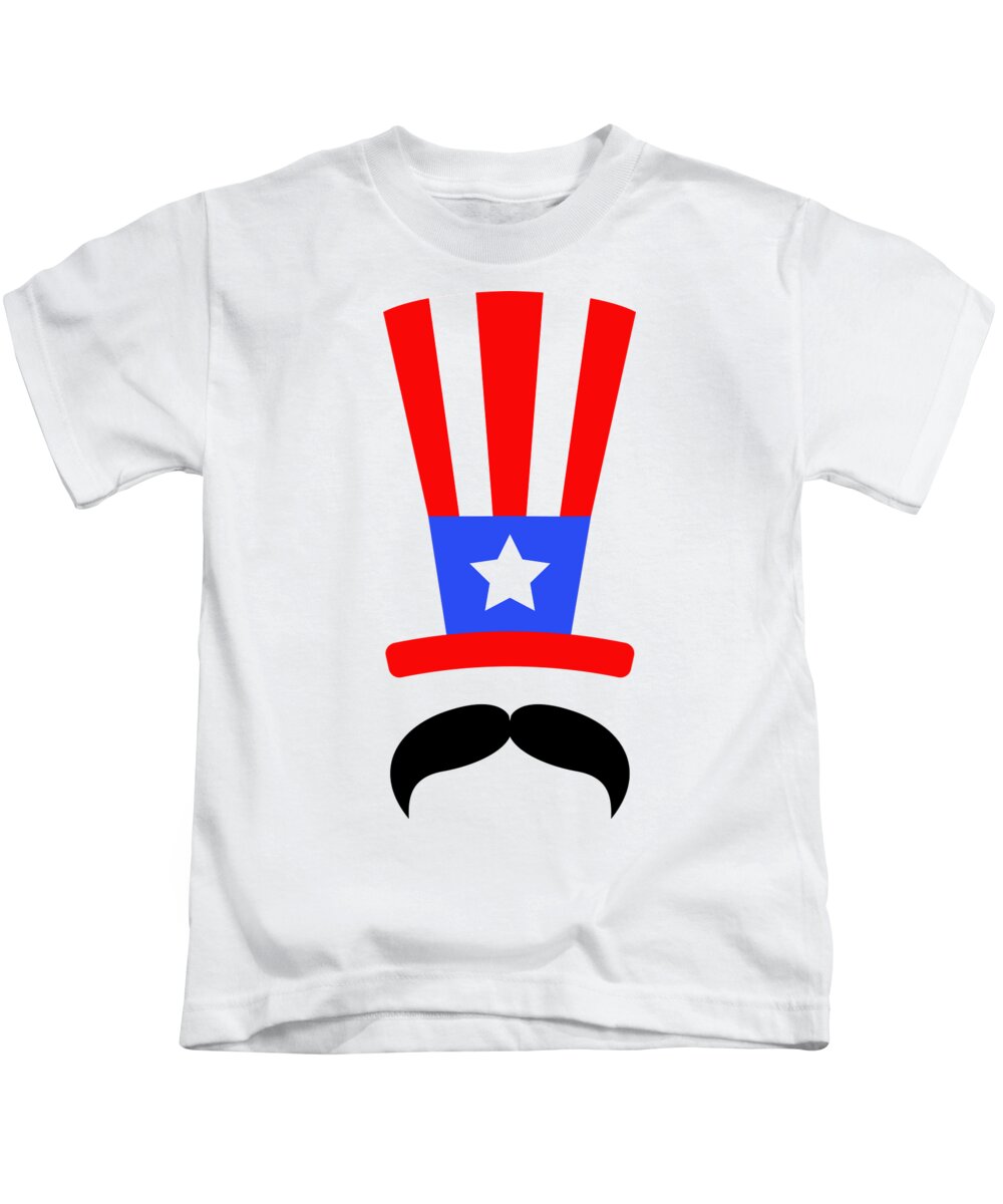 Military Kids T-Shirt featuring the digital art USA Hat Mustache 4th of July Patriotic by Jacob Zelazny