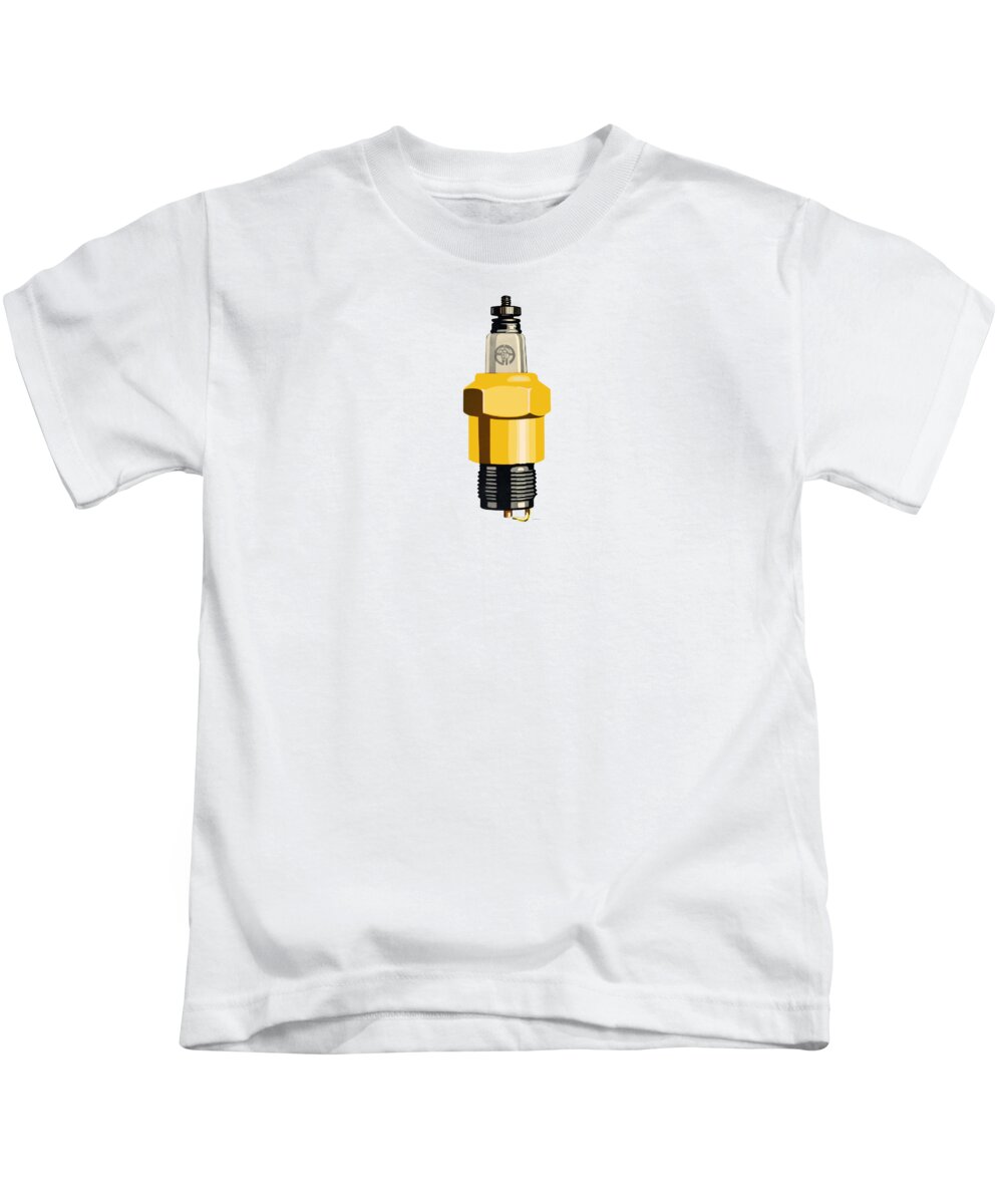 1930s Kids T-Shirt featuring the mixed media Vintage Bosch spark plug by Retrographs