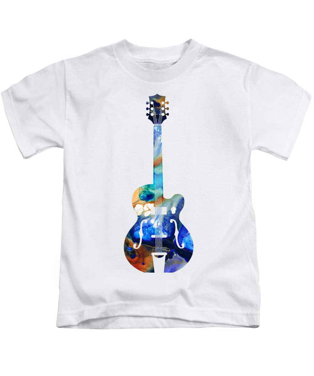 Guitar Kids T-Shirt featuring the painting Vintage Guitar - Colorful Abstract Musical Instrument by Sharon Cummings