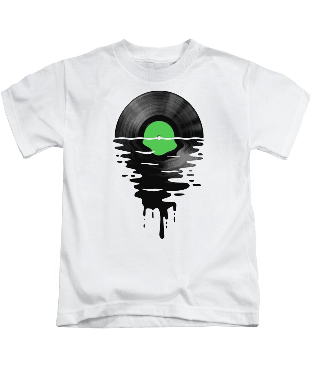 Vinyl Kids T-Shirt featuring the digital art Vinyl LP Record Sunset Green by Megan Miller