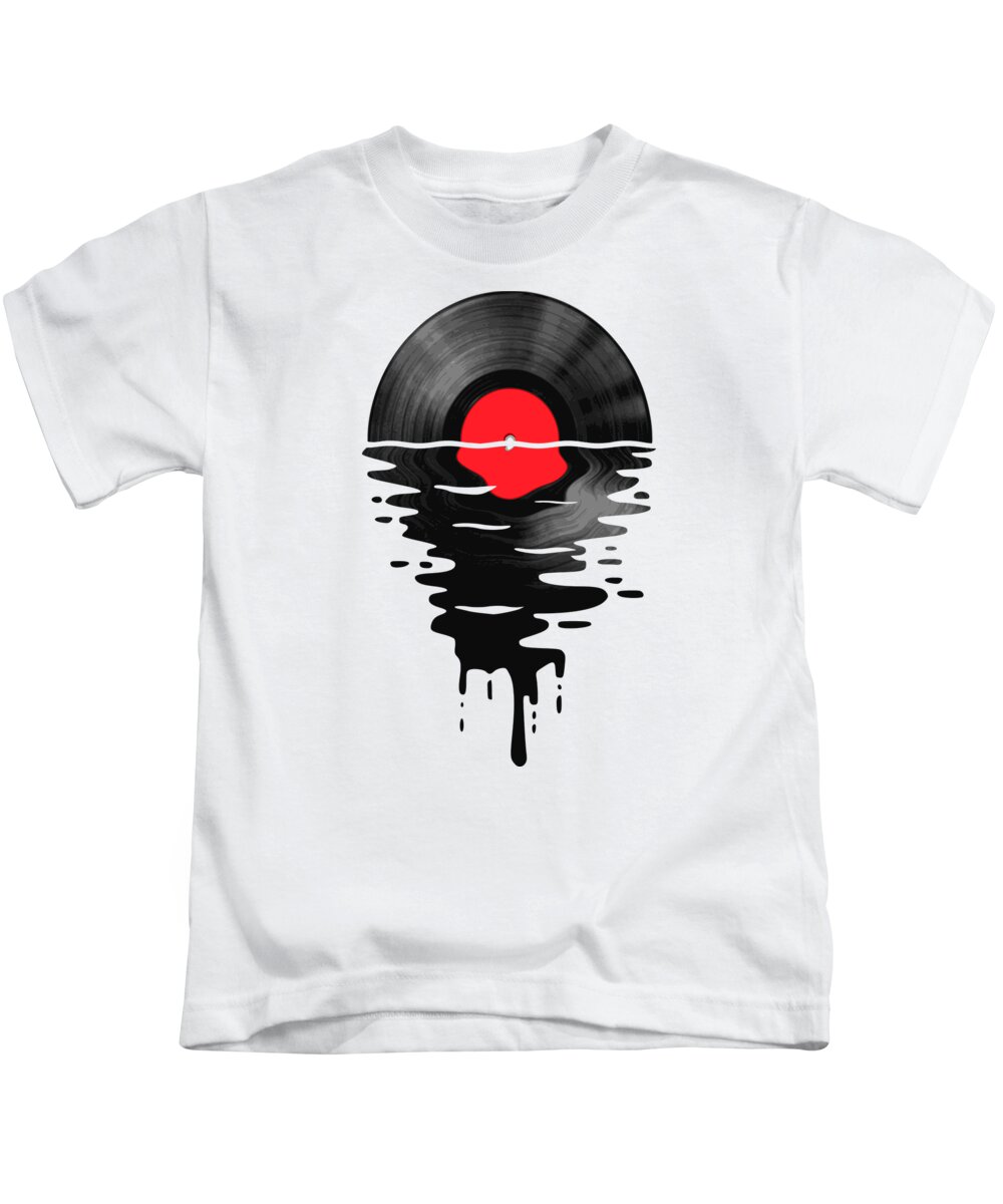 Vinyl Kids T-Shirt featuring the digital art Vinyl LP Record Sunset Red by Megan Miller