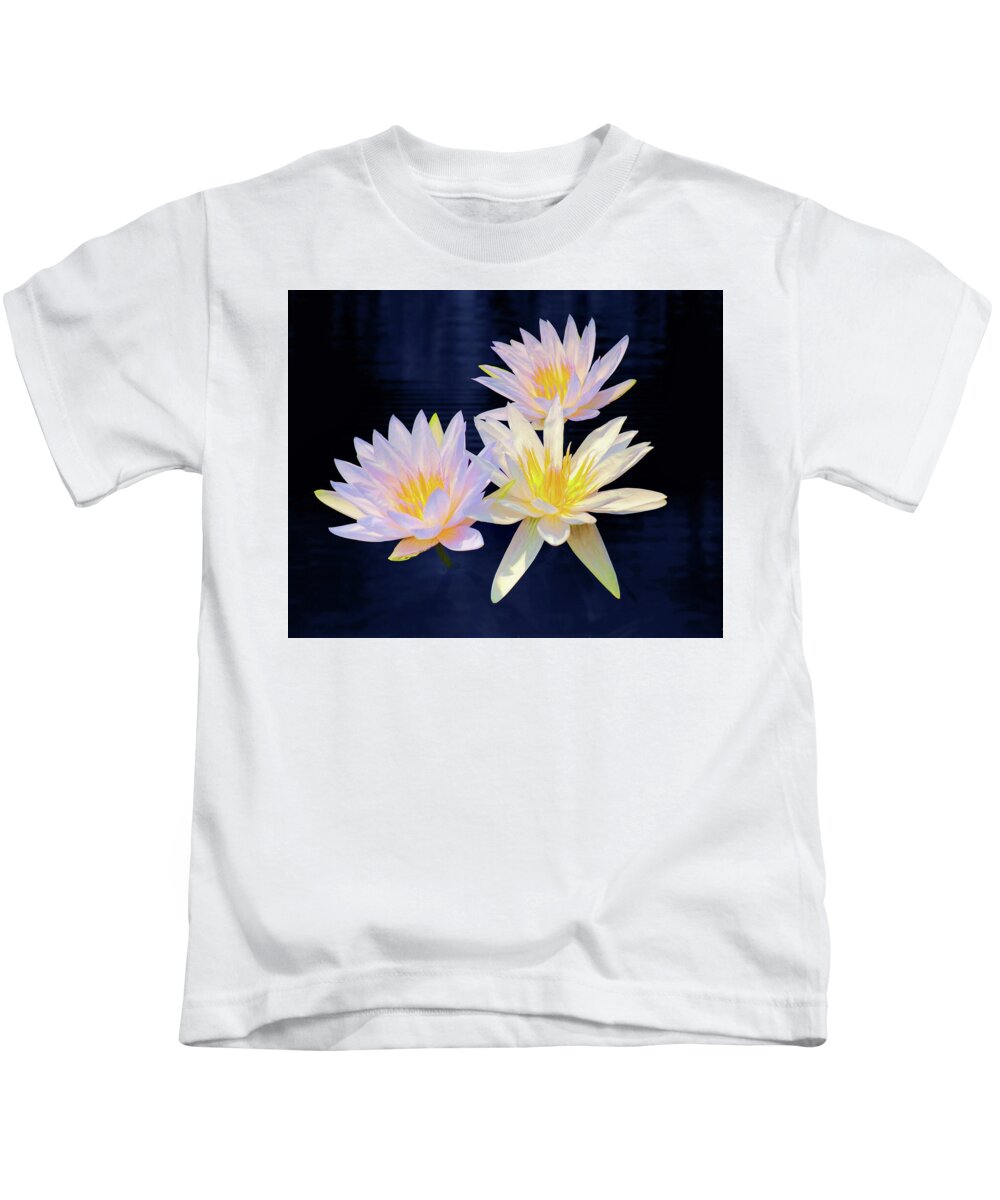Water Lily Kids T-Shirt featuring the photograph Water Lily Trio by Nikolyn McDonald