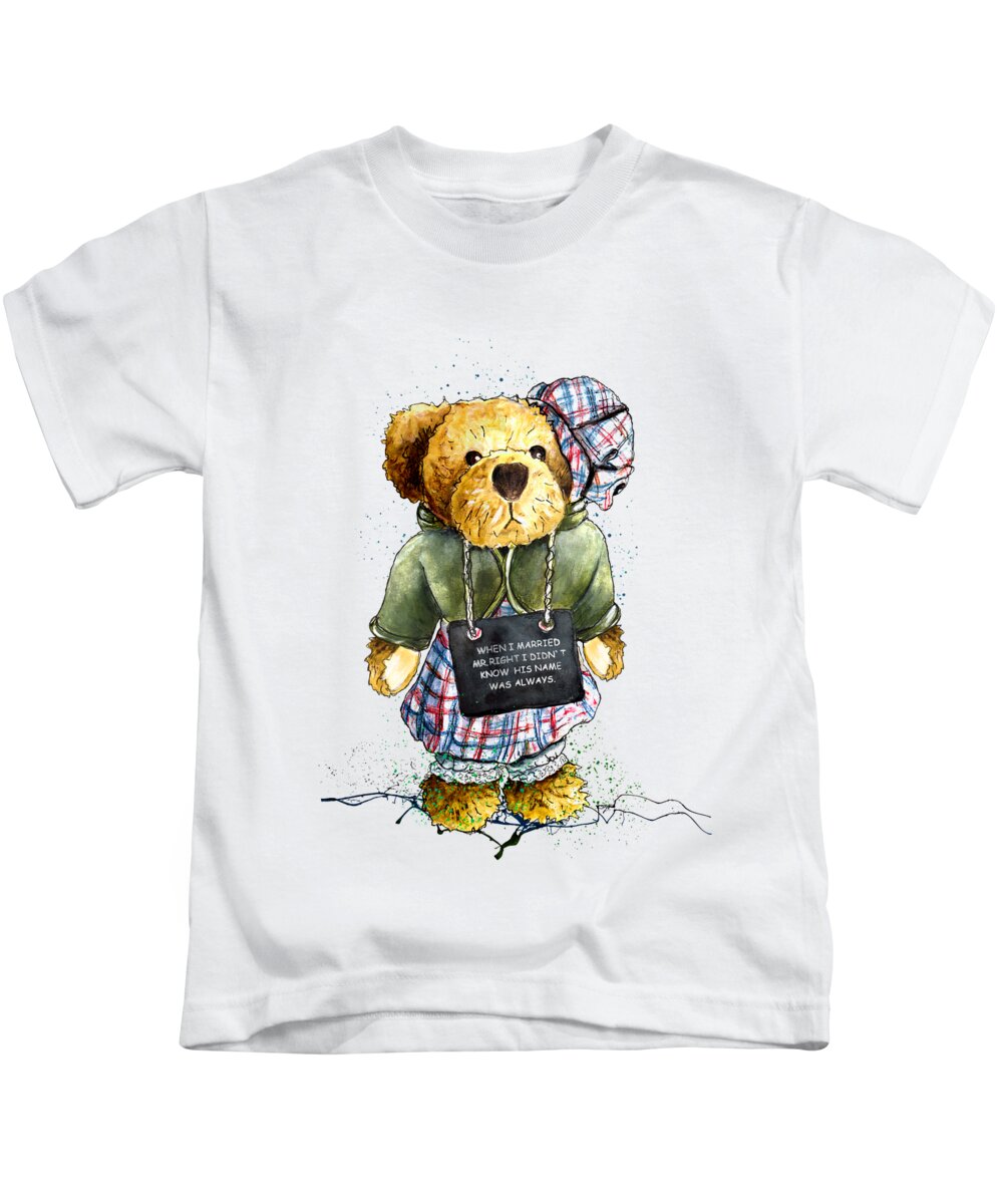 Bear Kids T-Shirt featuring the painting When I Married Mr Right by Miki De Goodaboom