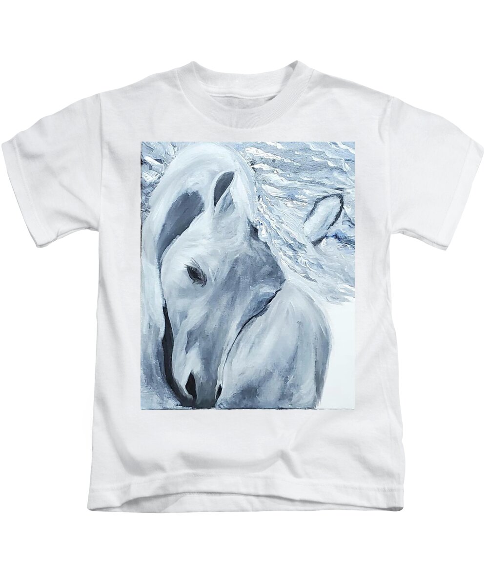  Kids T-Shirt featuring the painting White Horse by Amy Kuenzie