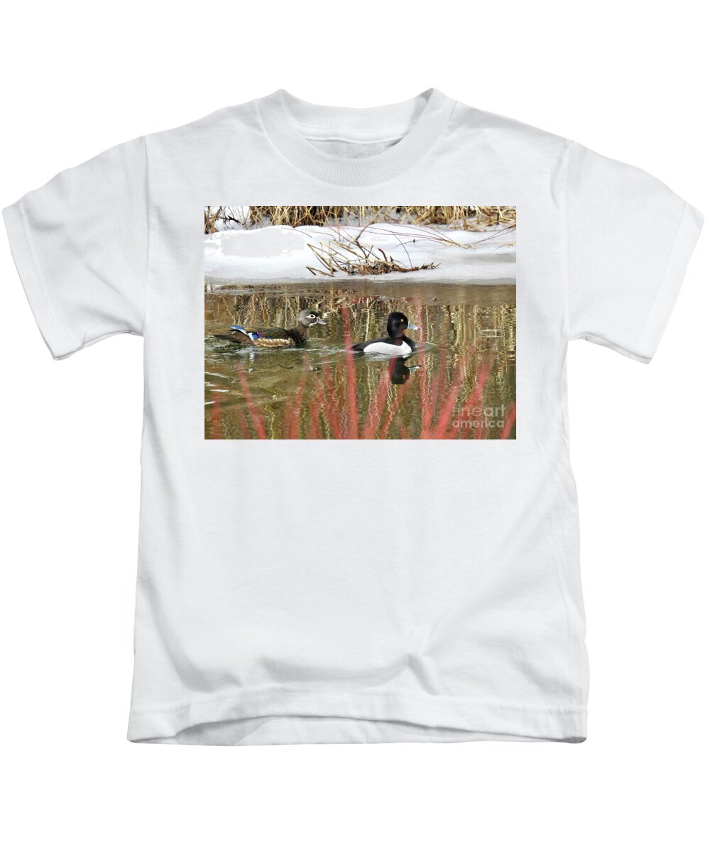 Ring Neck Duck Kids T-Shirt featuring the photograph Wood Duck and Ring Neck by Nicola Finch
