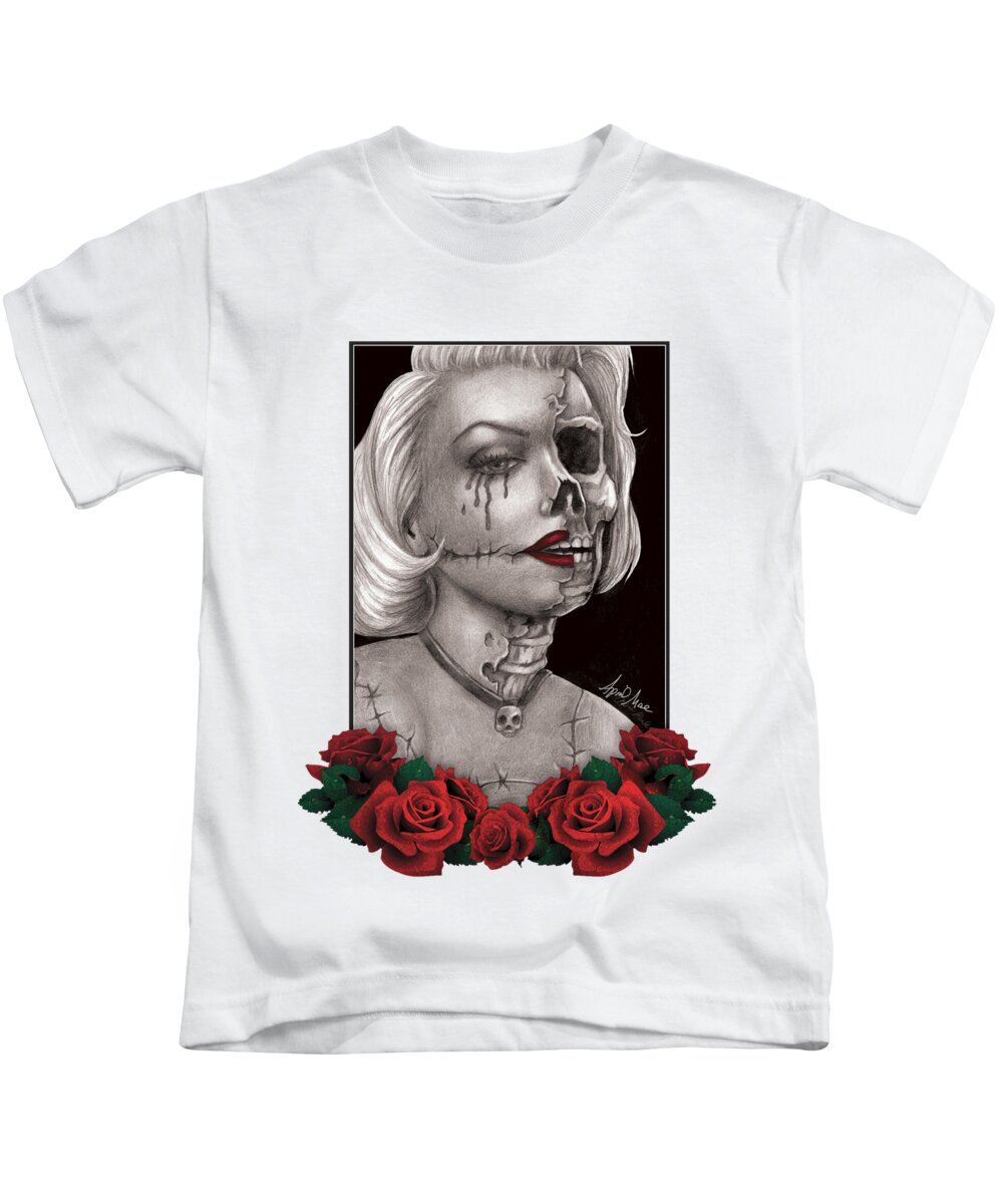 Marilyn Monroe Kids T-Shirt featuring the drawing Zombie Marilyn Monroe by April Mae