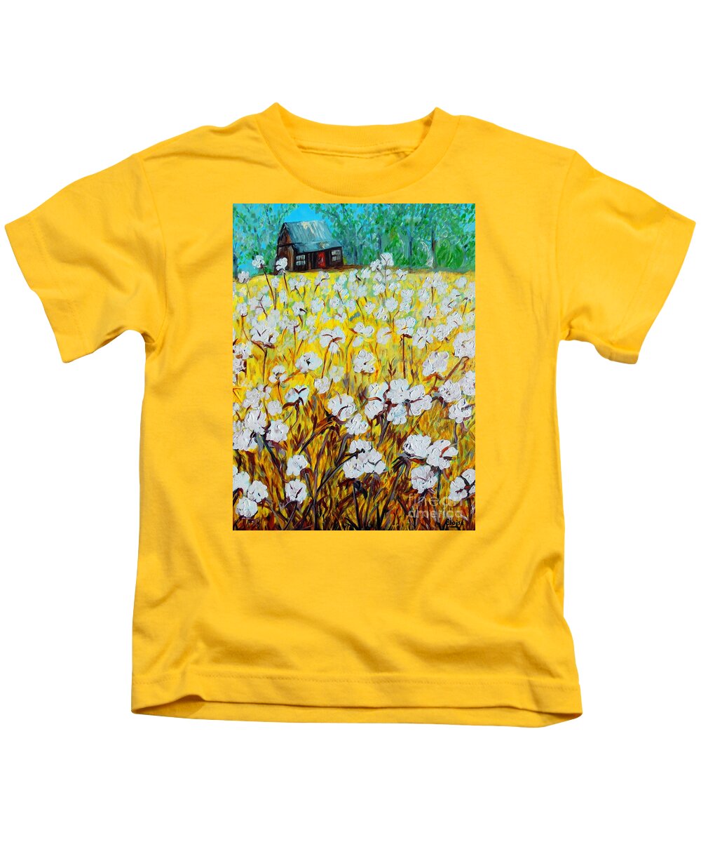 Cotton Kids T-Shirt featuring the painting Cotton Fields Back Home by Eloise Schneider Mote