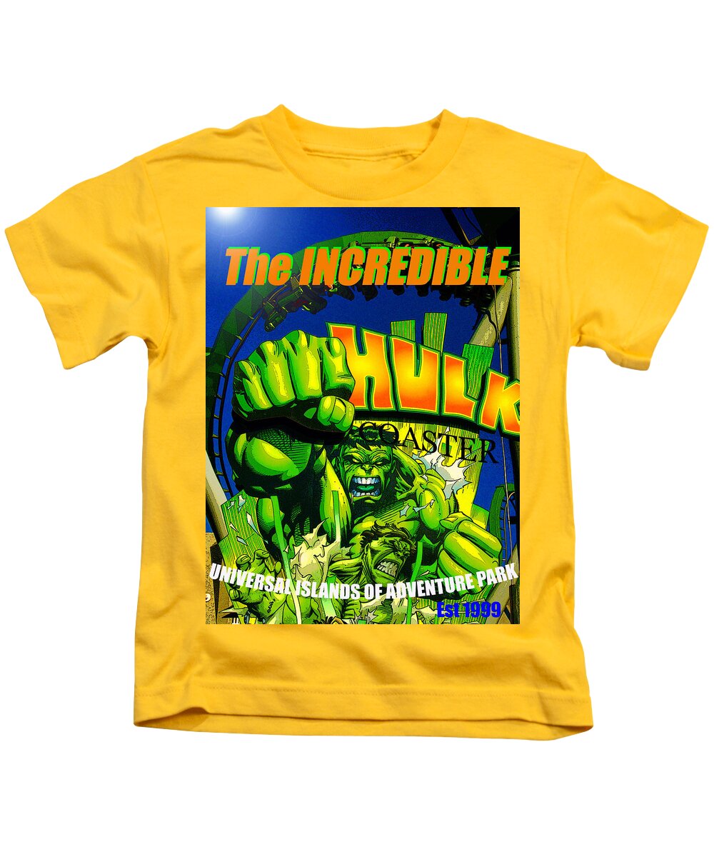 The Incredible Hulk Kids T-Shirt featuring the painting Hulk Coaster 1999 #1 by David Lee Thompson