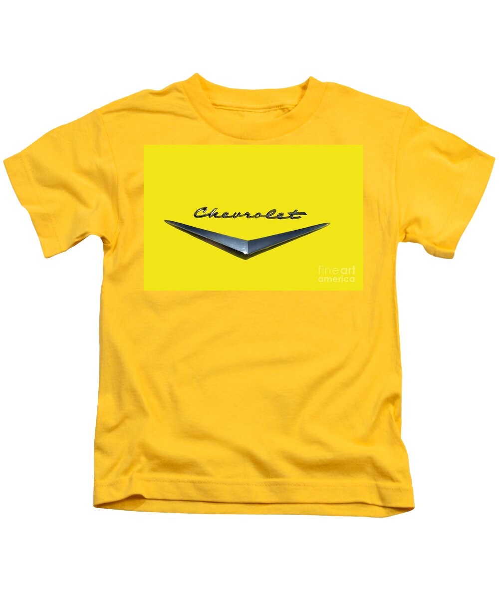 Car Kids T-Shirt featuring the photograph Canary Yellow Chevrolet by Andrea Kollo