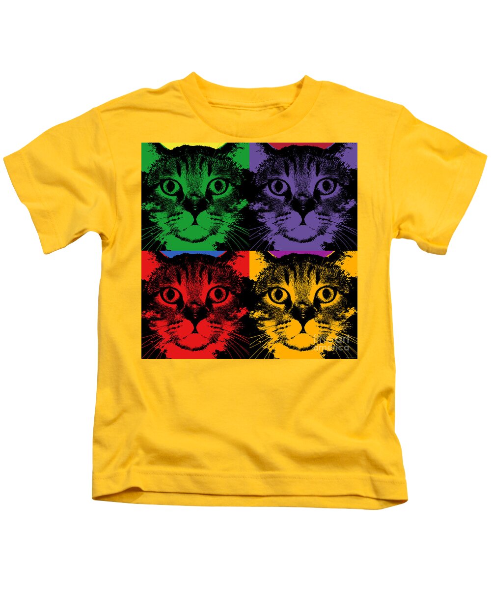 Cat Kids T-Shirt featuring the digital art Cat 4 panels Warhol style by Jean luc Comperat