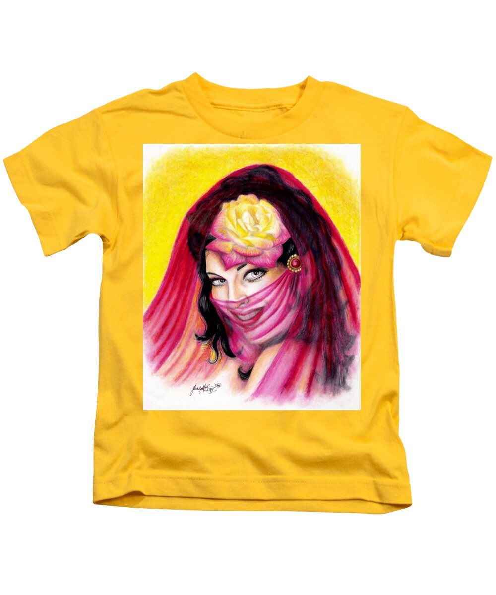 Rose Kids T-Shirt featuring the drawing Exotic Rose by Scarlett Royale
