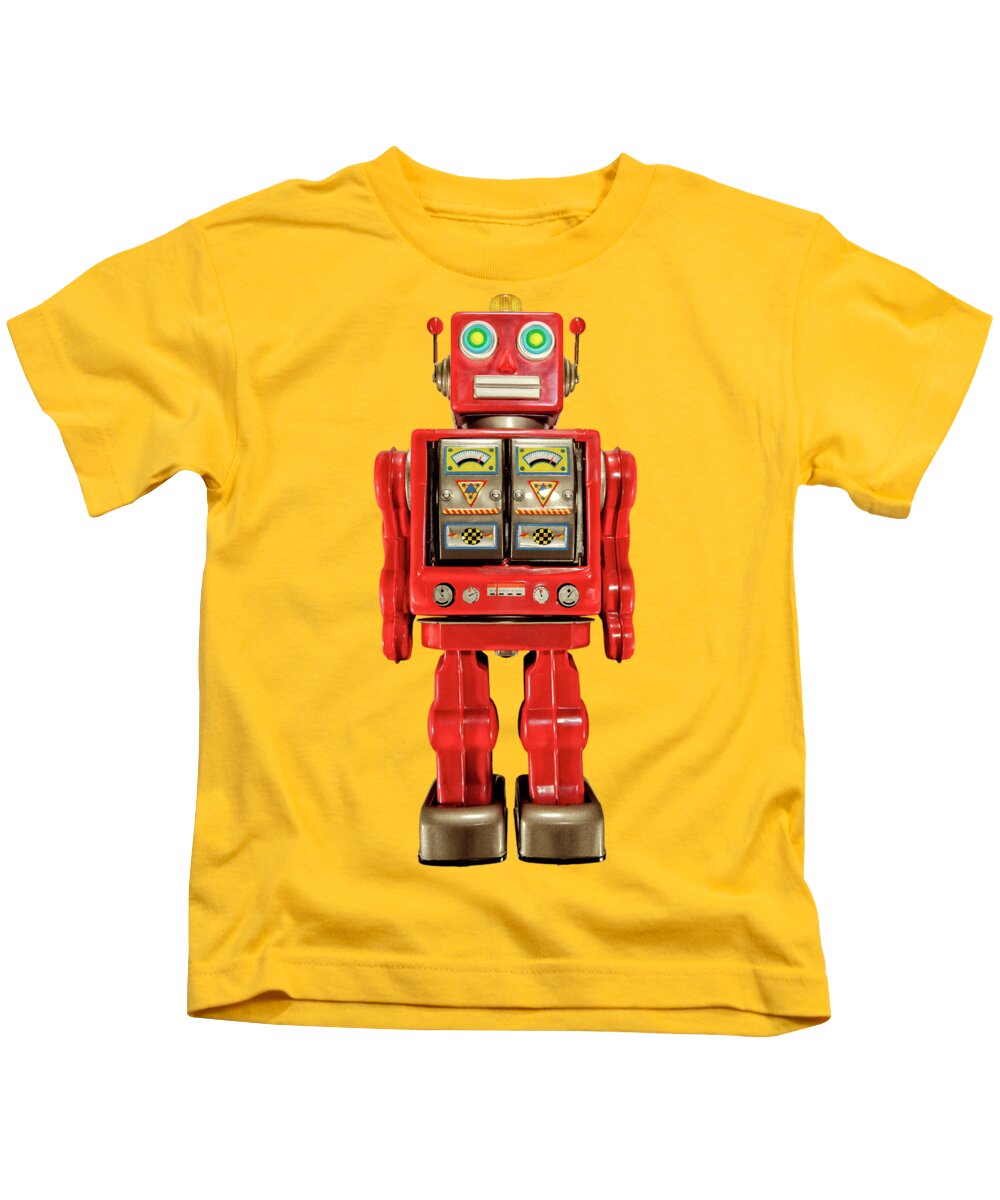 Classic Kids T-Shirt featuring the photograph Red Tin Toy Robot Pattern by YoPedro