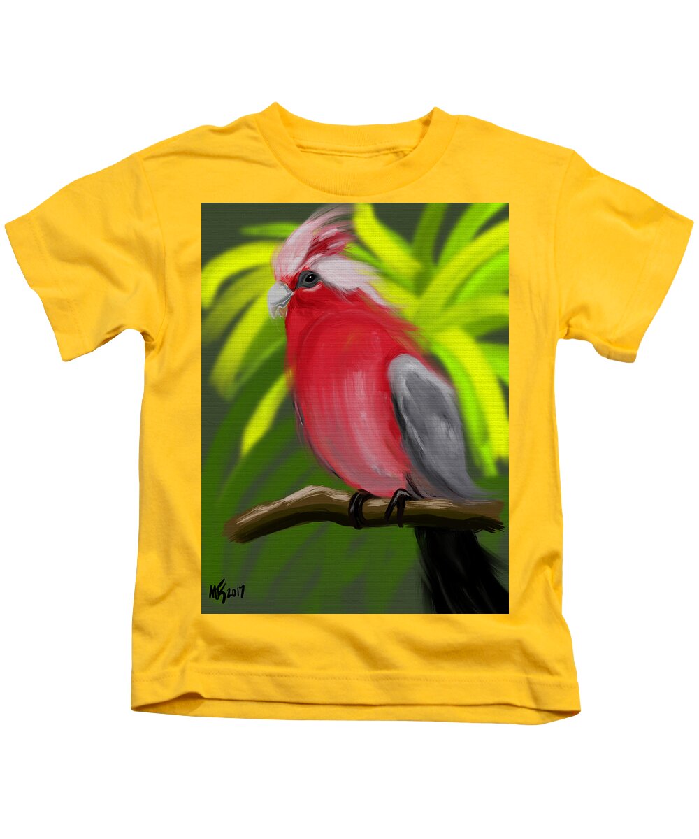 Birds Kids T-Shirt featuring the digital art Rose Cockatoo by Michael Kallstrom
