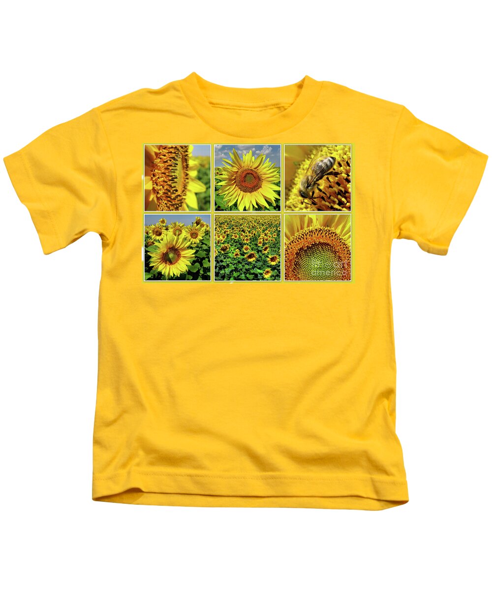 Sunflower Kids T-Shirt featuring the photograph Sunflower Story - Collage by Daliana Pacuraru