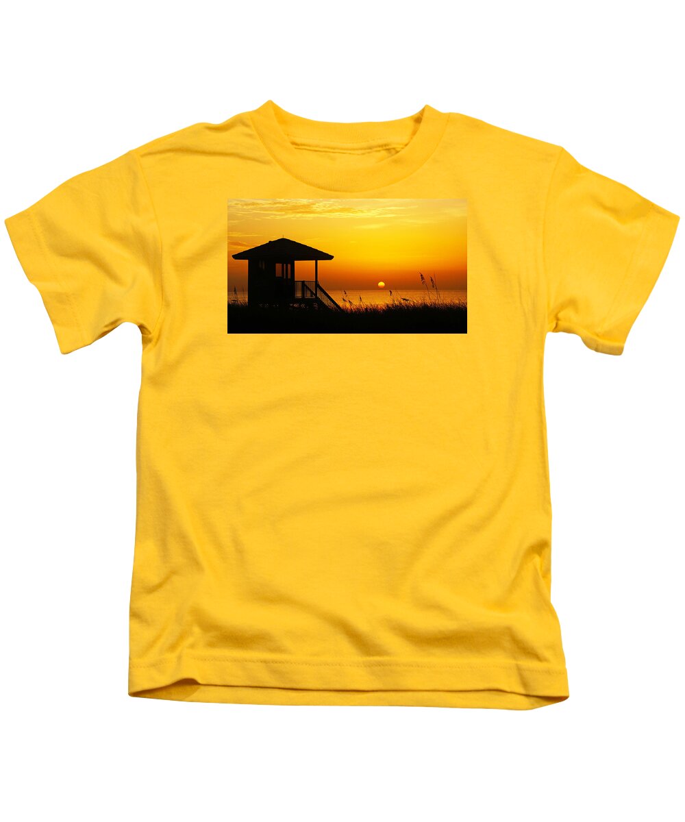 Lifeguard Station Kids T-Shirt featuring the photograph Sunrise Lifeguard Station by Lawrence S Richardson Jr