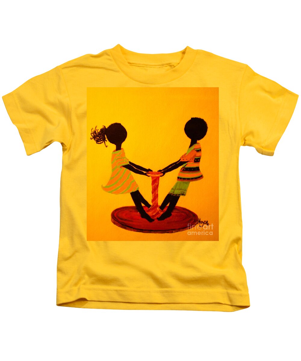 Yellow Kids T-Shirt featuring the painting Young Love-Twirling by Barbara Hayes
