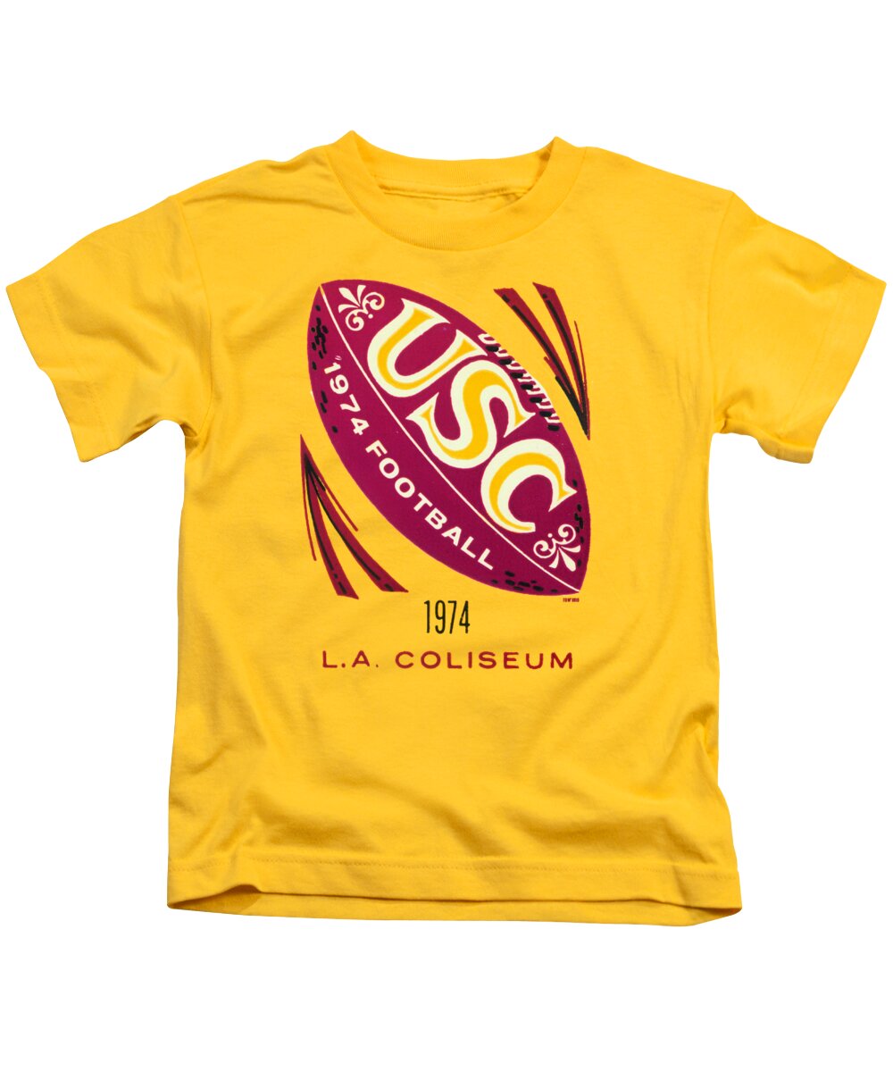 Usc Kids T-Shirt featuring the drawing 1974 Notre Dame vs. USC by Row One Brand