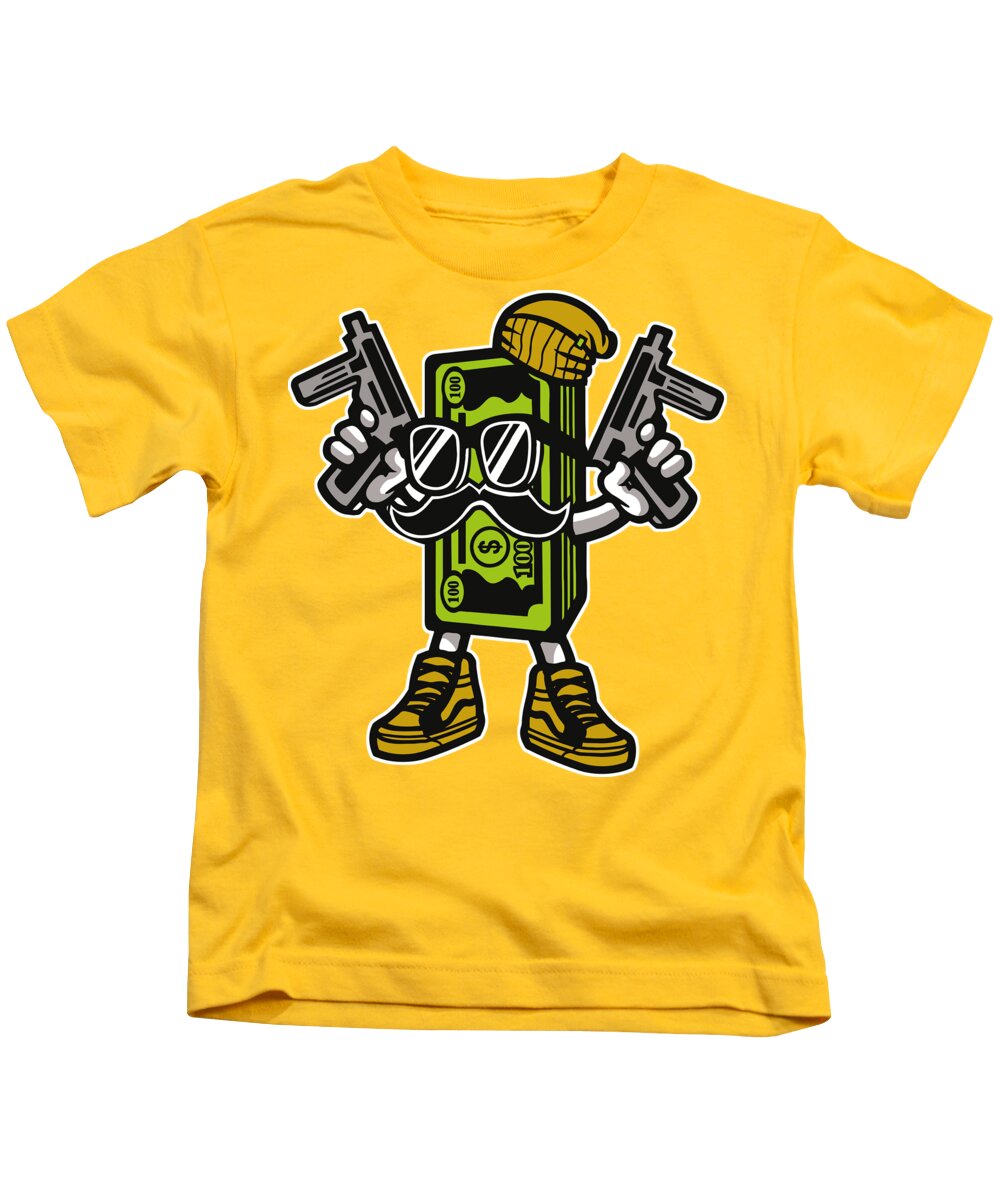 Armed Kids T-Shirt featuring the digital art Cash Rules by Long Shot