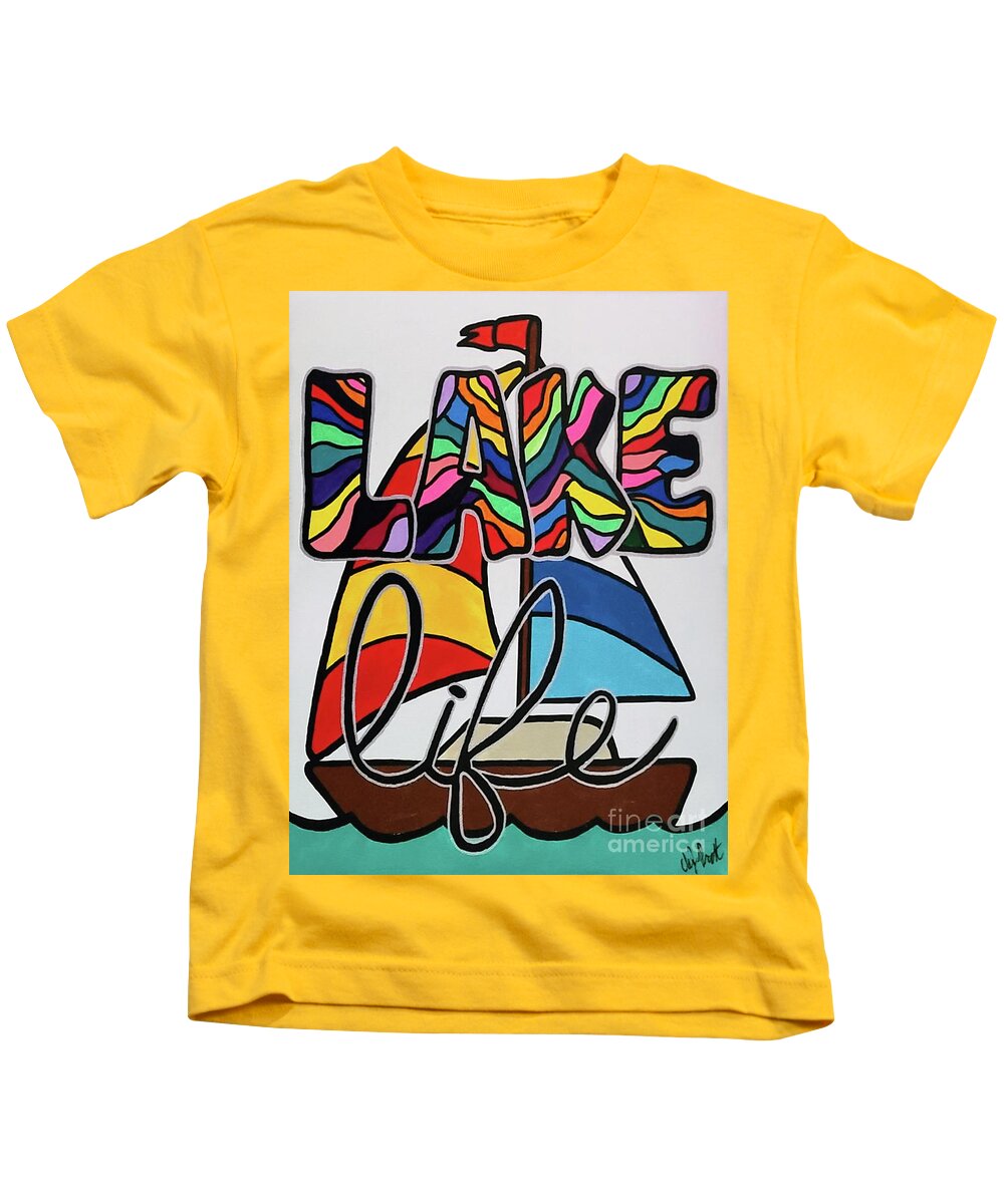 Lake Kids T-Shirt featuring the painting Lake Life by Elena Pratt