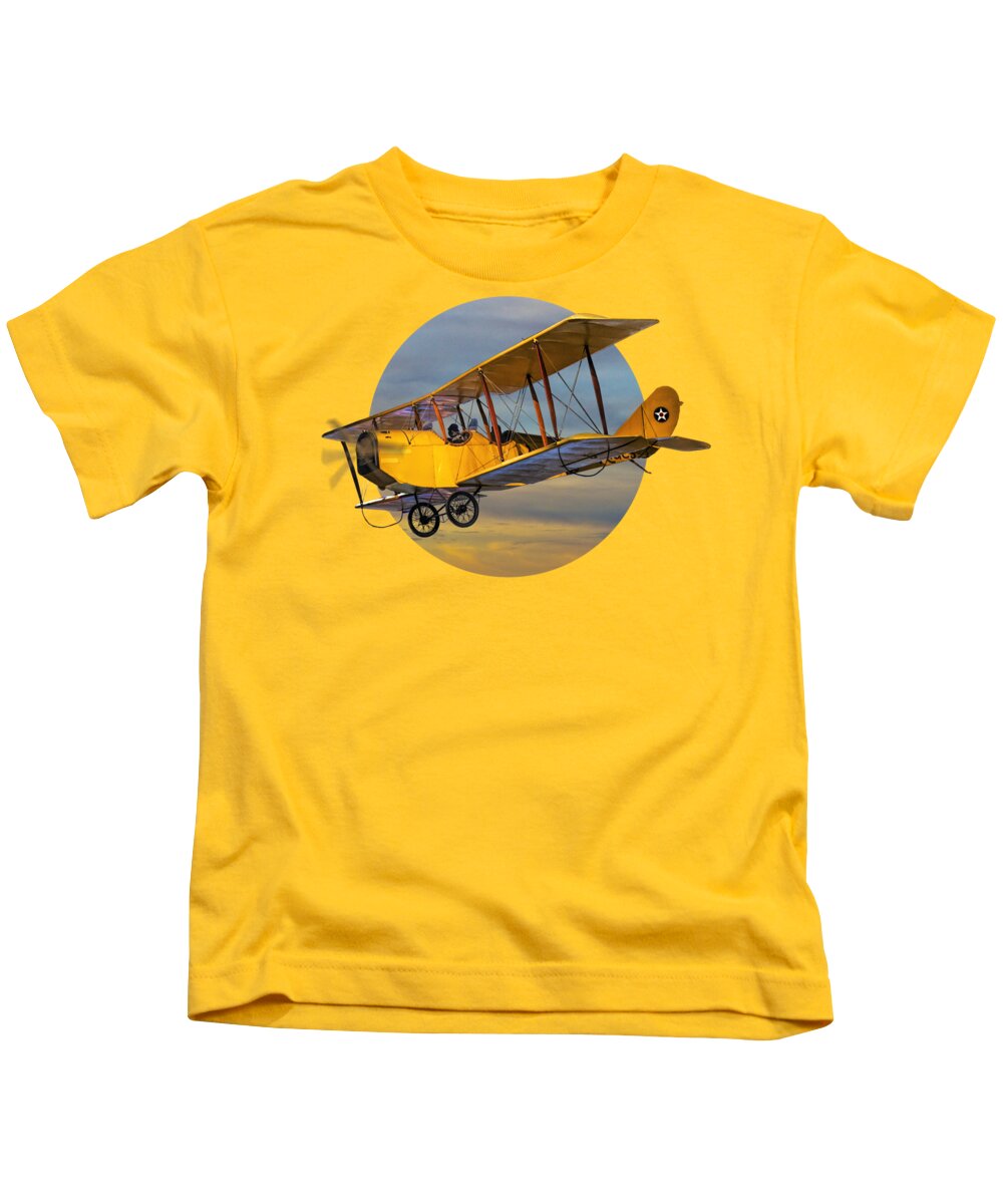 Png Format Kids T-Shirt featuring the photograph Orange Biplane with Cloudy Sunset Sky by Randall Nyhof