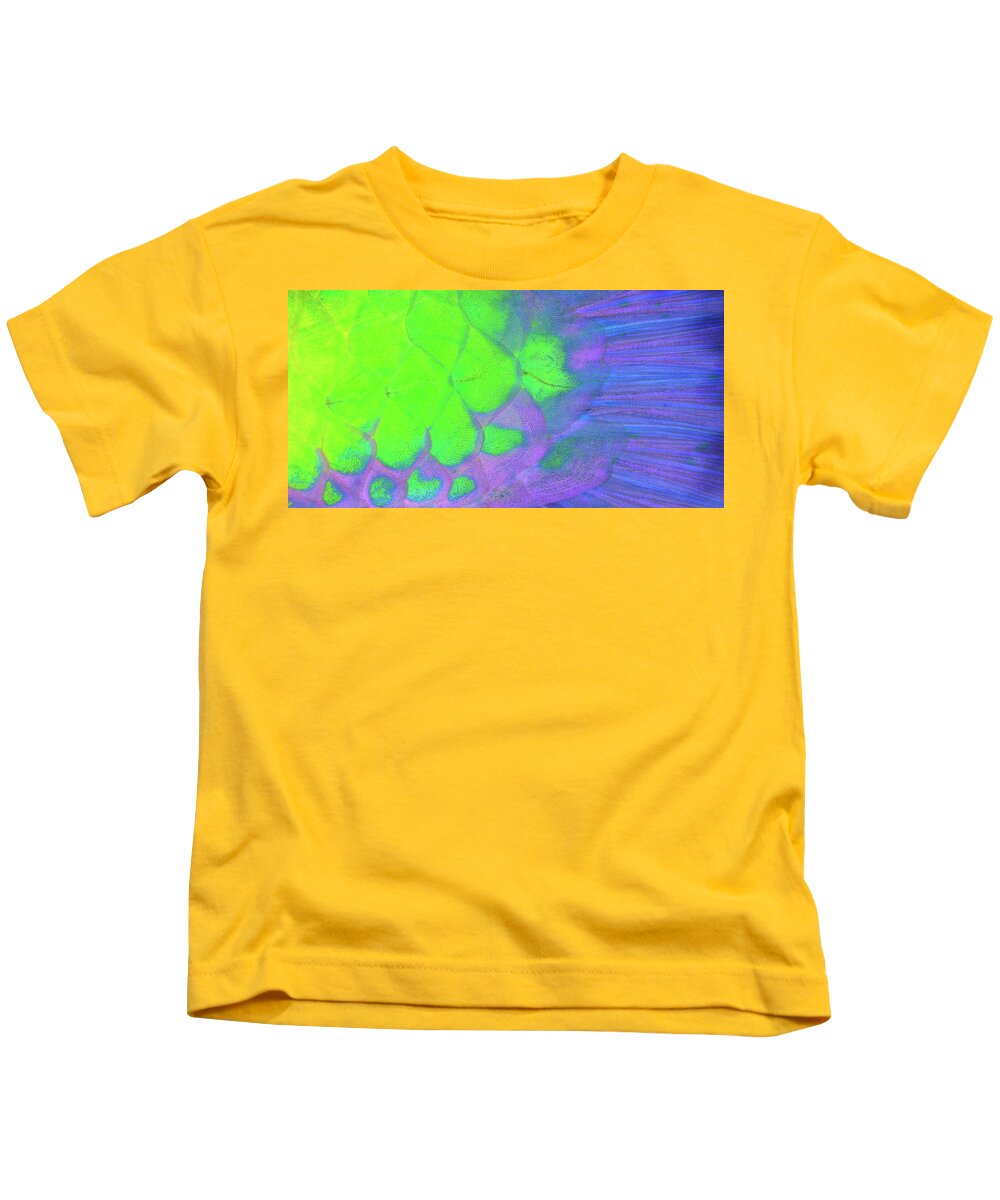 Parrotfish Kids T-Shirt featuring the photograph Scales in green and purple by Artesub
