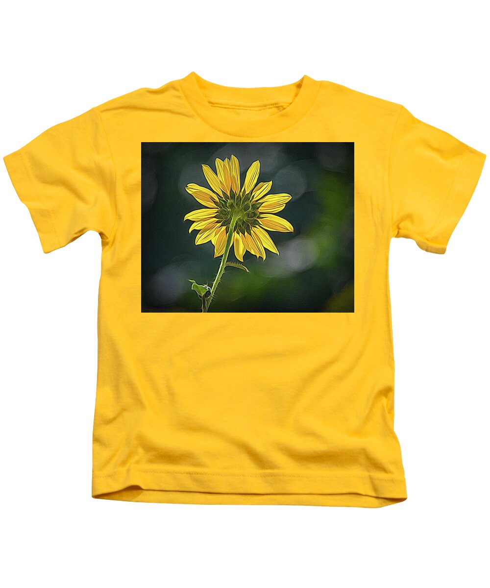 Bloom Kids T-Shirt featuring the photograph Sunny Sunflower Following the Sun With Enhancements by Debra Martz