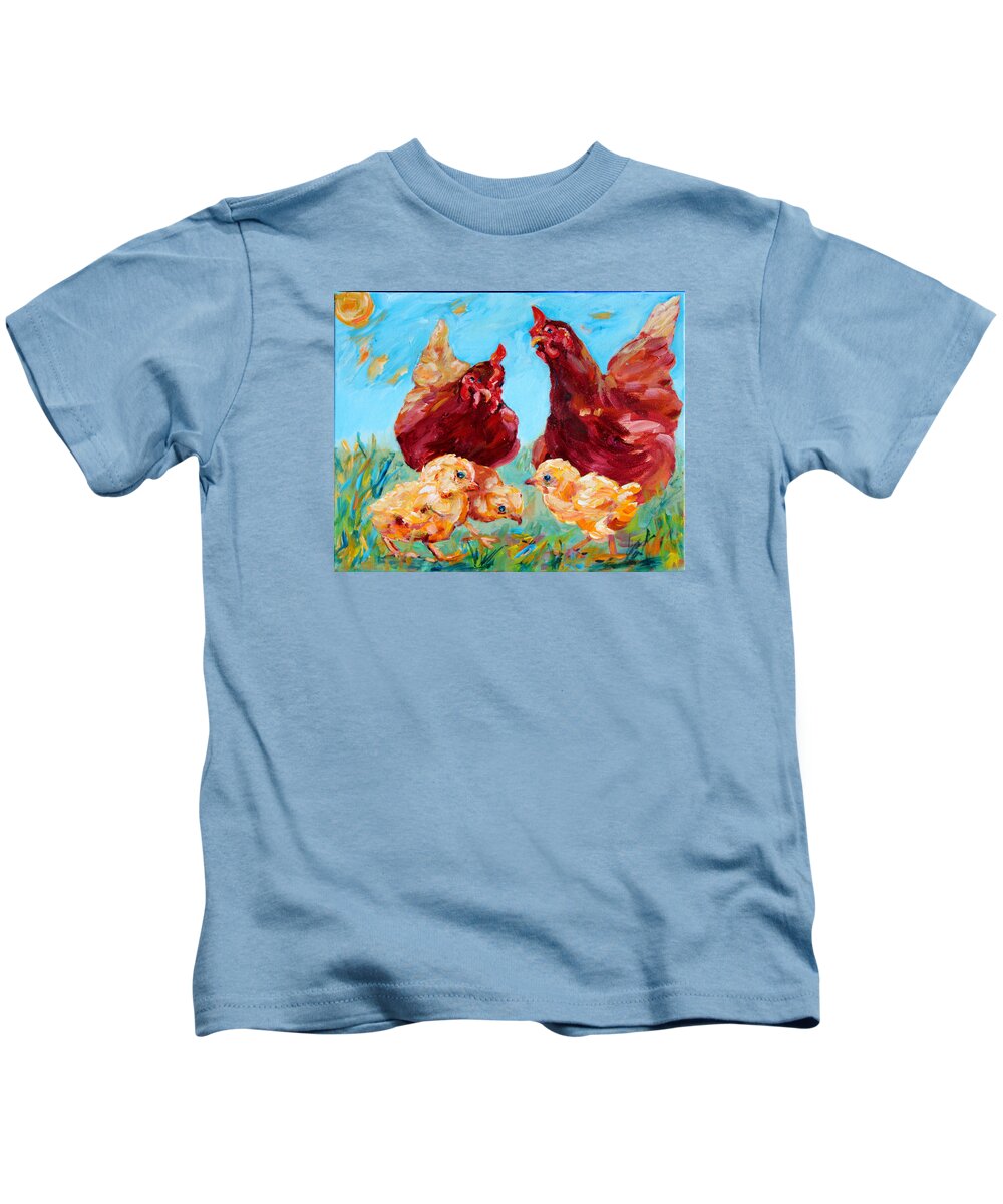 Chickens With Chicks Kids T-Shirt featuring the painting Free Range #1 by Naomi Gerrard