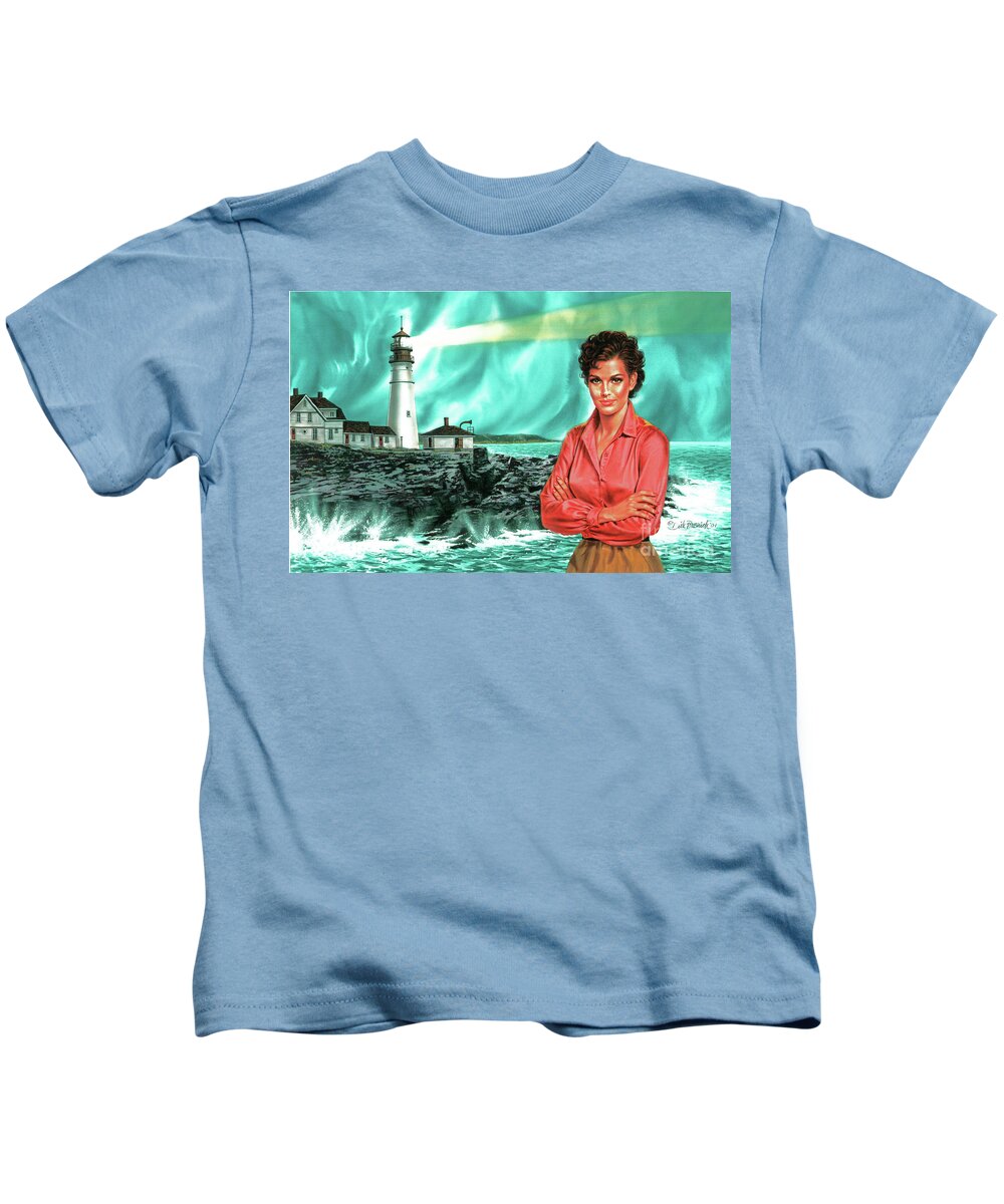 Portrait Kids T-Shirt featuring the painting Lighthouse beauty by Dick Bobnick