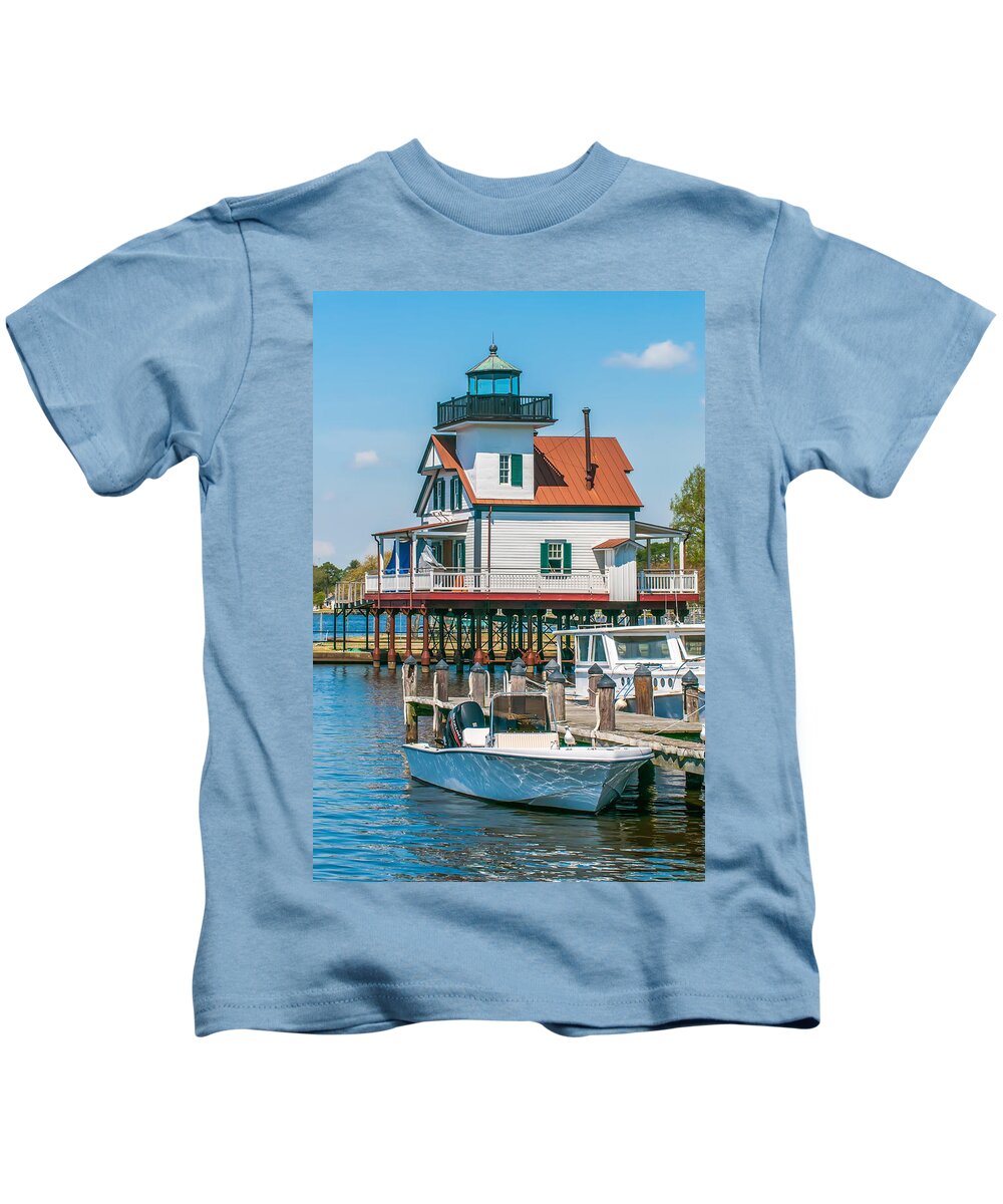Alarm Kids T-Shirt featuring the photograph Town Of Edenton Roanoke River Lighthouse In Nc #1 by Alex Grichenko