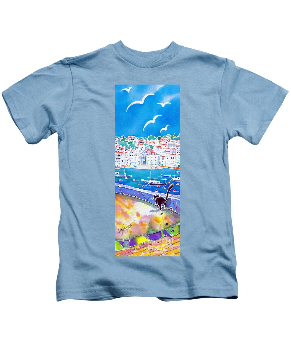 Spain Kids T-Shirt featuring the painting Sunset in Costa Brava #2 by Hisayo OHTA