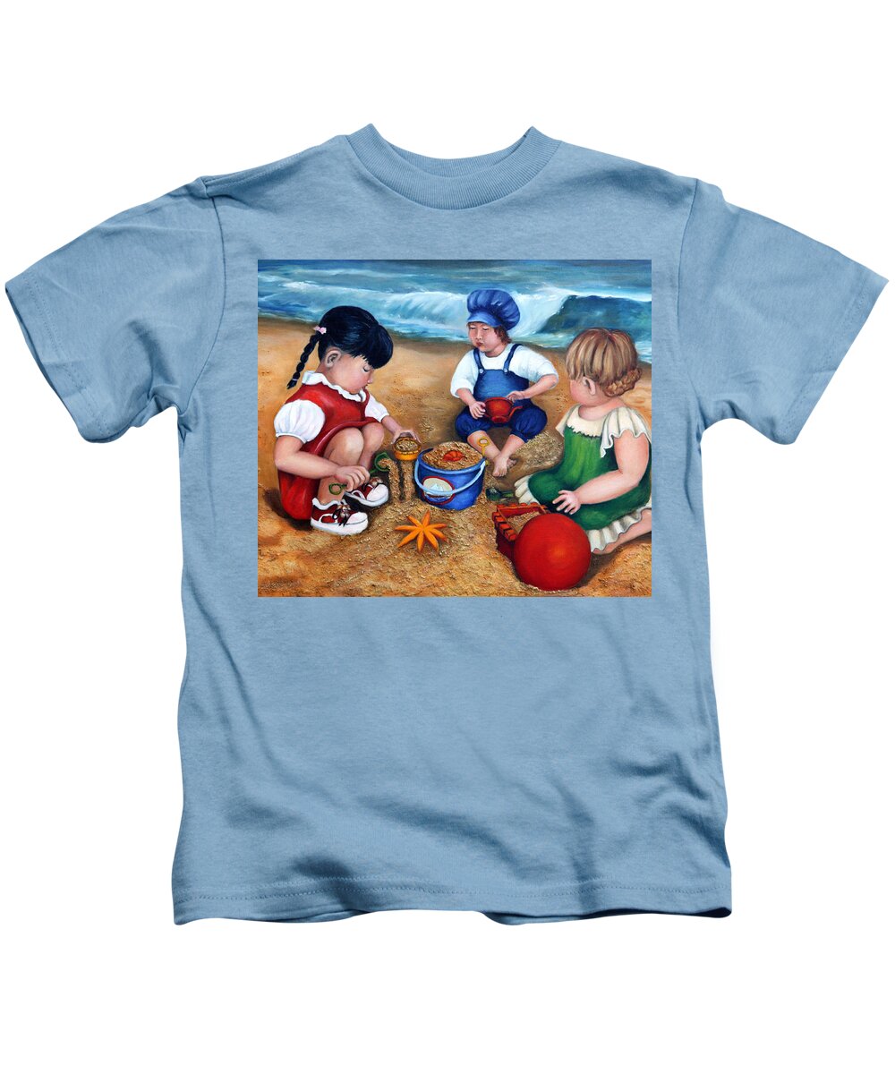 Kids Kids T-Shirt featuring the painting A Day at the Beach by Portraits By NC