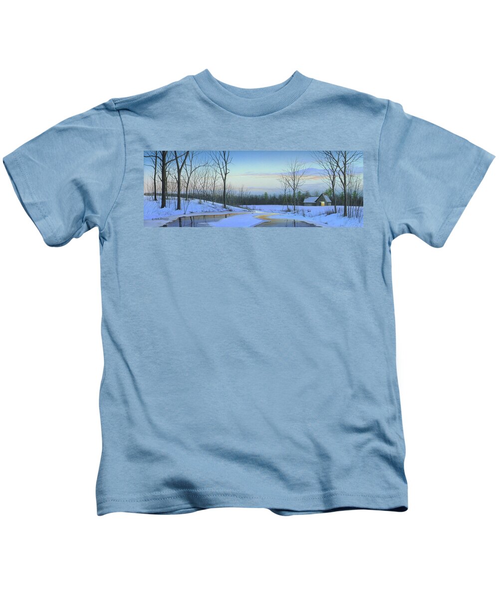 Landscape Kids T-Shirt featuring the painting A New Dawn by Mike Brown